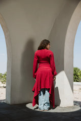 Asymmetrical dress in maroon