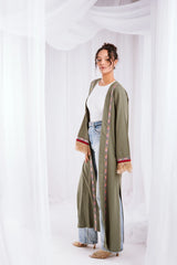 Fringe kaftan in olive
