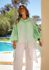 Ombré linen asymmetric shirt - Green