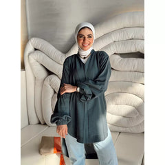 DARK GREY PUFFY SLEEVE TOP