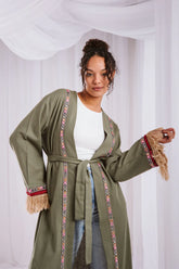 Fringe kaftan in olive