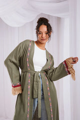 Fringe kaftan in olive