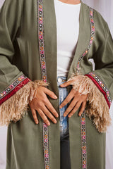 Fringe kaftan in olive