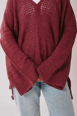 Aura knit top in maroon.