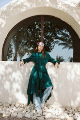 Asymmetrical dress in teal