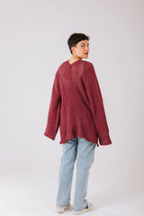 Aura knit top in maroon.