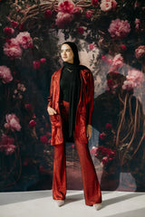 Shimmer blazer set in maroon