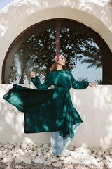 Asymmetrical dress in teal