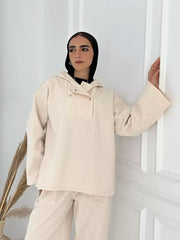 HOODED CO-ORD SET IN CREAMY