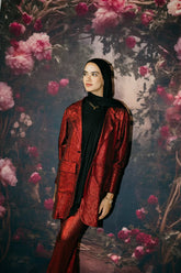 Shimmer blazer set in maroon