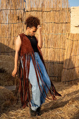 Bohemian Fringe vest in dark chocolate