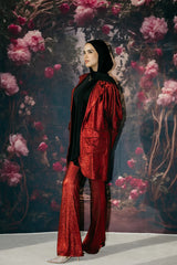 Shimmer blazer set in maroon