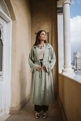 Linen trench coat in Olive