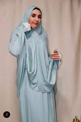 Mint green Cotton Viscose Khimar and Skirt Set