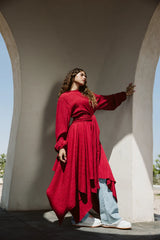 Asymmetrical dress in maroon