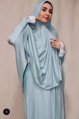 Mint green Cotton Viscose Khimar and Skirt Set