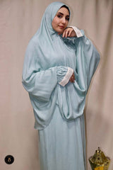 Mint green Cotton Viscose Khimar and Skirt Set