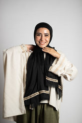 Black soft cotton scarf with a trendy trim