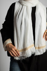 Off-White Soft Cotton Scarf with Trendy Indian Trim