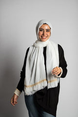 Off-White Soft Cotton Scarf with Trendy Indian Trim