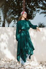 Asymmetrical dress in teal