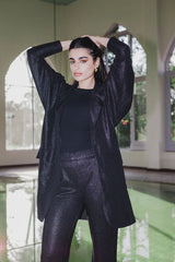 Shimmer blazer set in black