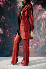 Shimmer blazer set in maroon