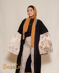 Ribbed Wool Cardigan with Puff Sleeves