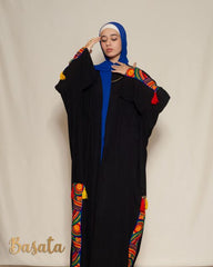 Long Embroidered Velvet Kaftan with Tassels
