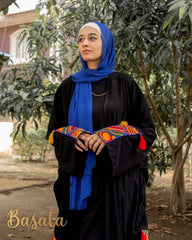 Long Embroidered Velvet Kaftan with Tassels