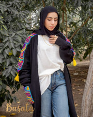 Ribbed Wool Cardigan with Embroidered Shoulders