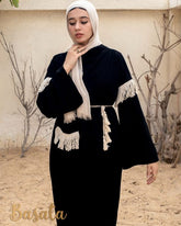 Black Velvet Dress with Fringes