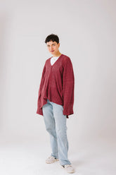 Aura knit top in maroon.