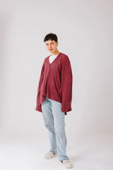 Aura knit top in maroon.