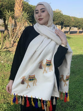 Camel Embroidered Wool Shawl handmade beige