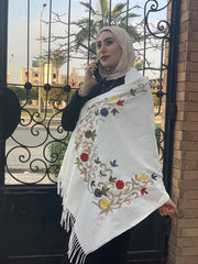Flowery shawl handmade Off white