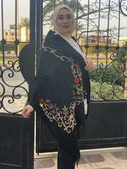 Black Embroidered English Wool Shawl