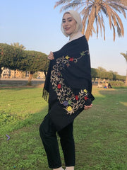 Black Embroidered English Wool Shawl