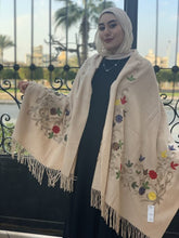 Beige Embroidered English Wool Shawl