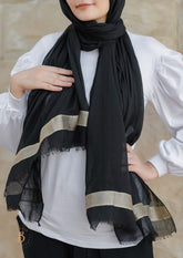 Black soft cotton scarf with golden trim.