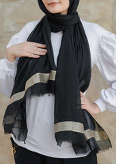 Black soft cotton scarf with golden trim.