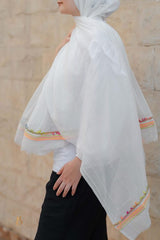 Off-white soft cotton scarf with colorful trim