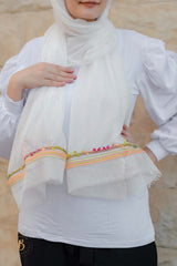Off-white soft cotton scarf with colorful trim