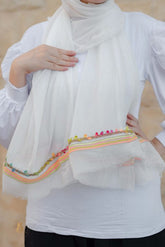 Off-white soft cotton scarf with colorful trim
