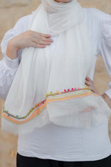 Off-white soft cotton scarf with colorful trim