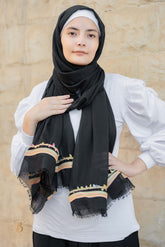 Black soft cotton scarf with a colorful trim