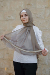 Coffe soft cotton scarf with burlap trim