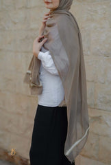 Coffe soft cotton scarf with burlap trim