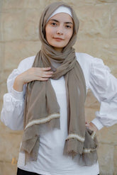 Coffe soft cotton scarf with burlap trim