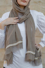 Coffe soft cotton scarf with burlap trim